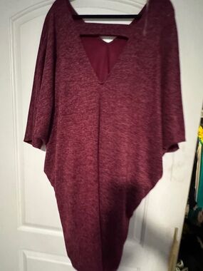 Miracle Berry Burgundy V-Neck 3/4 Sleeve Knit Midi Shift Dress Women’s M